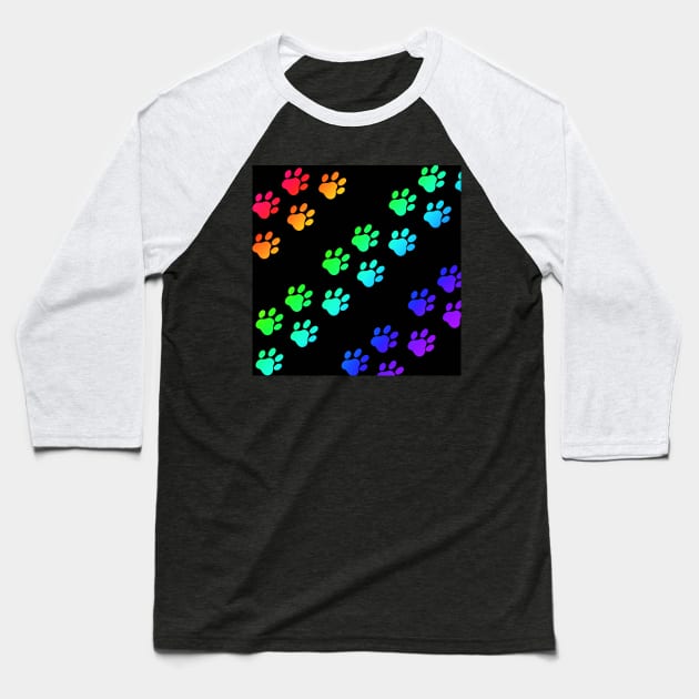 Black rainbow paw prints Baseball T-Shirt by MelanieJeyakkumar